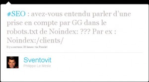 #SEO : avez-vous entendu parler d’une prise en compte par GG dans le robots.txt de Noindex: ??? Par ex : Noindex:/clients/